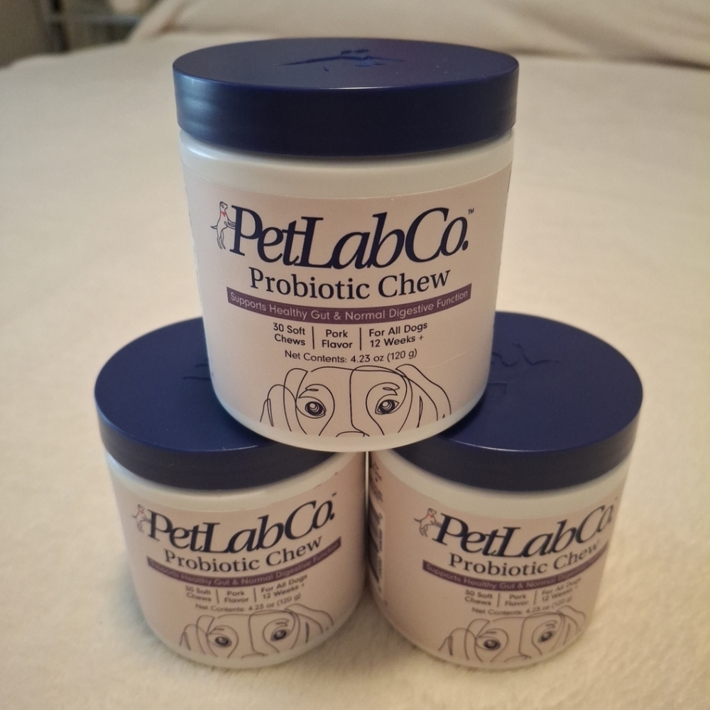 4 Cans. Probiotic Chew for Dogs - Purple and White